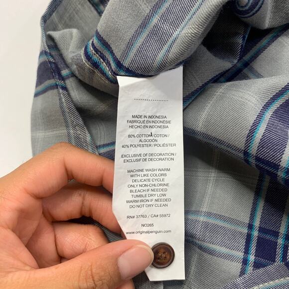 Original Penguin Shirt Mens XL Extra Large Plaid Cotton Blend Classic Fit - Picture 6 of 10